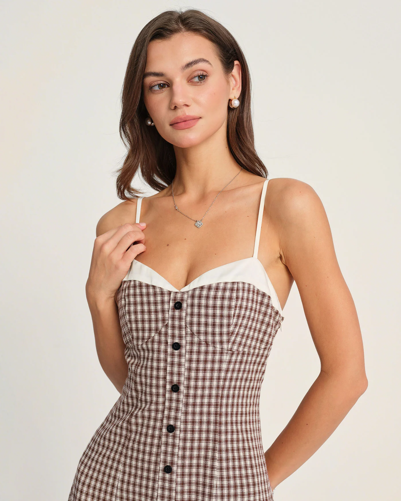 Coffee Plaid Slip Midi Dress - Image 2
