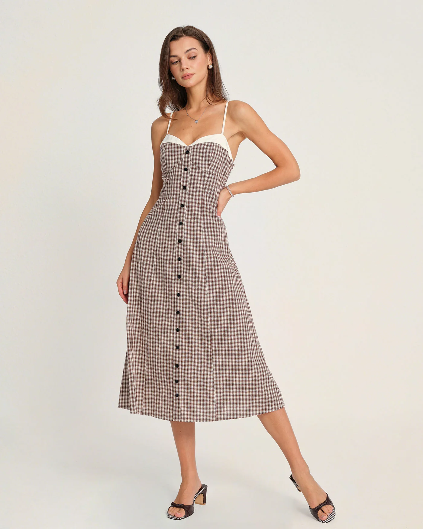 Coffee Plaid Slip Midi Dress - Image 3