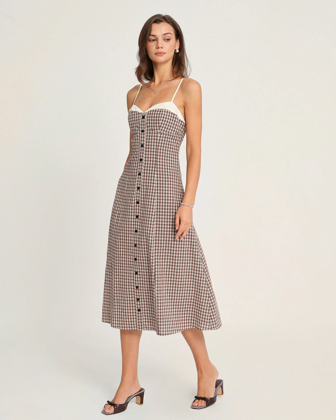 Coffee Plaid Slip Midi Dress - Image 4