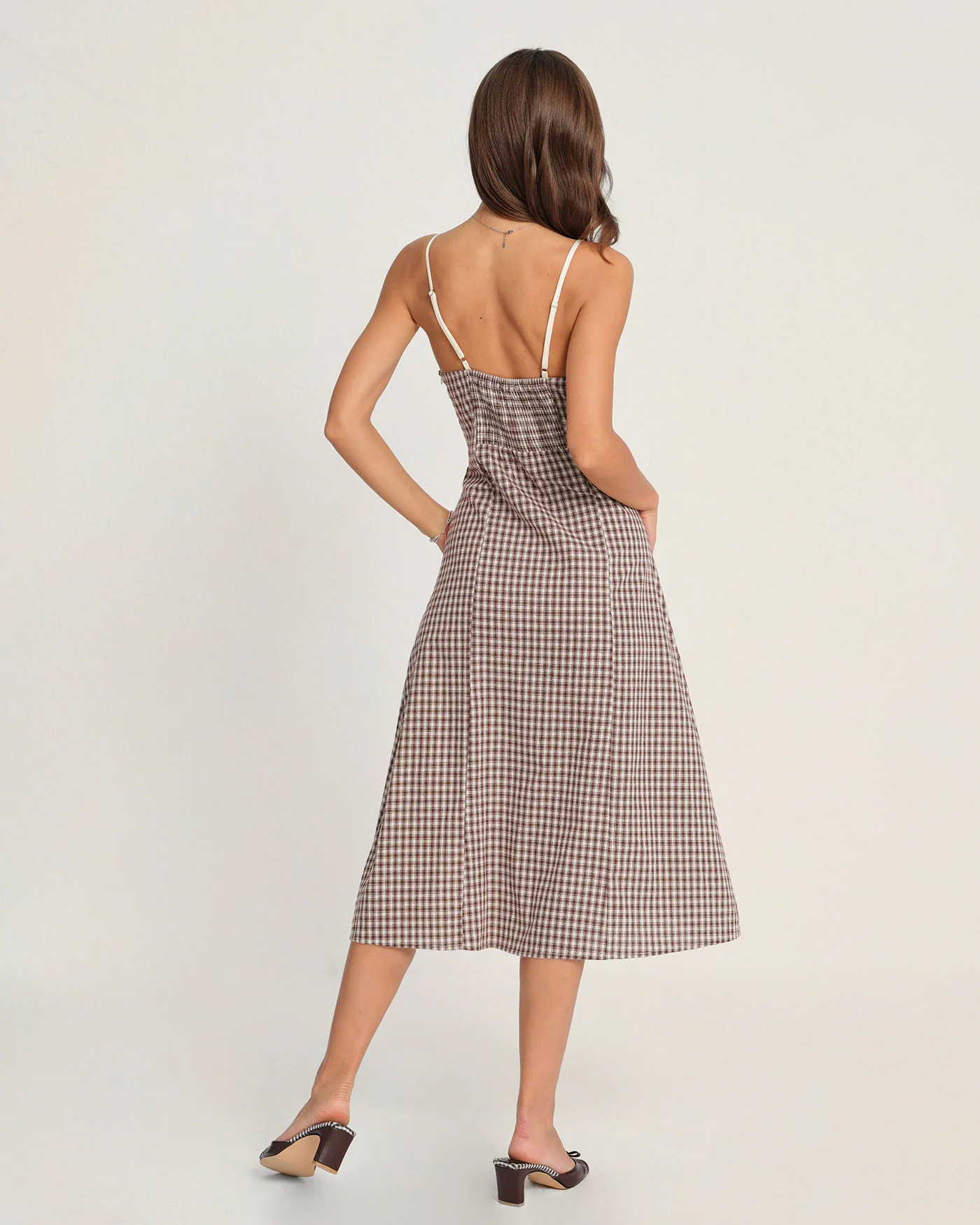 Coffee Plaid Slip Midi Dress - Image 5