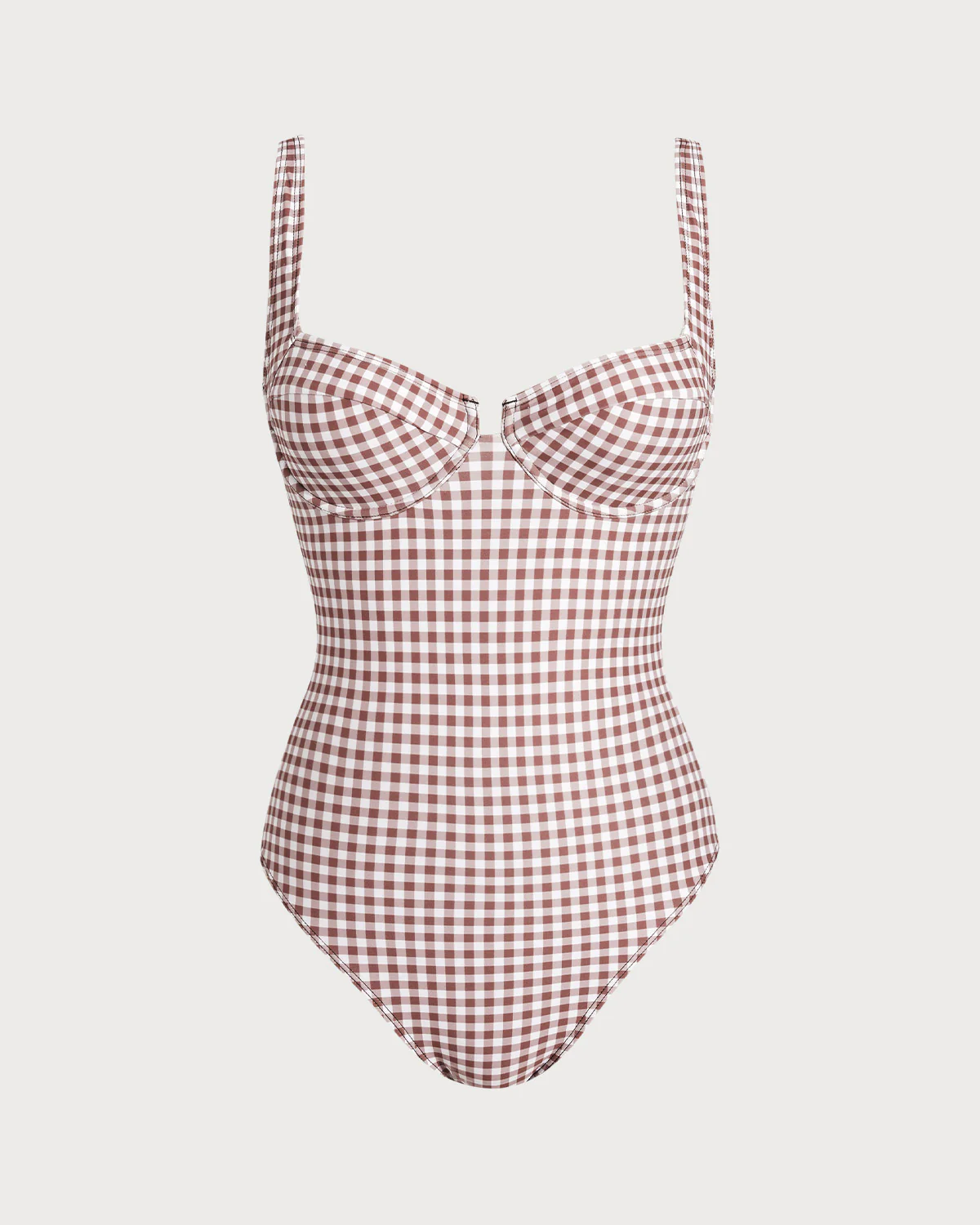 Coffee Plaid Underwire One Piece Swimwear - Image 6