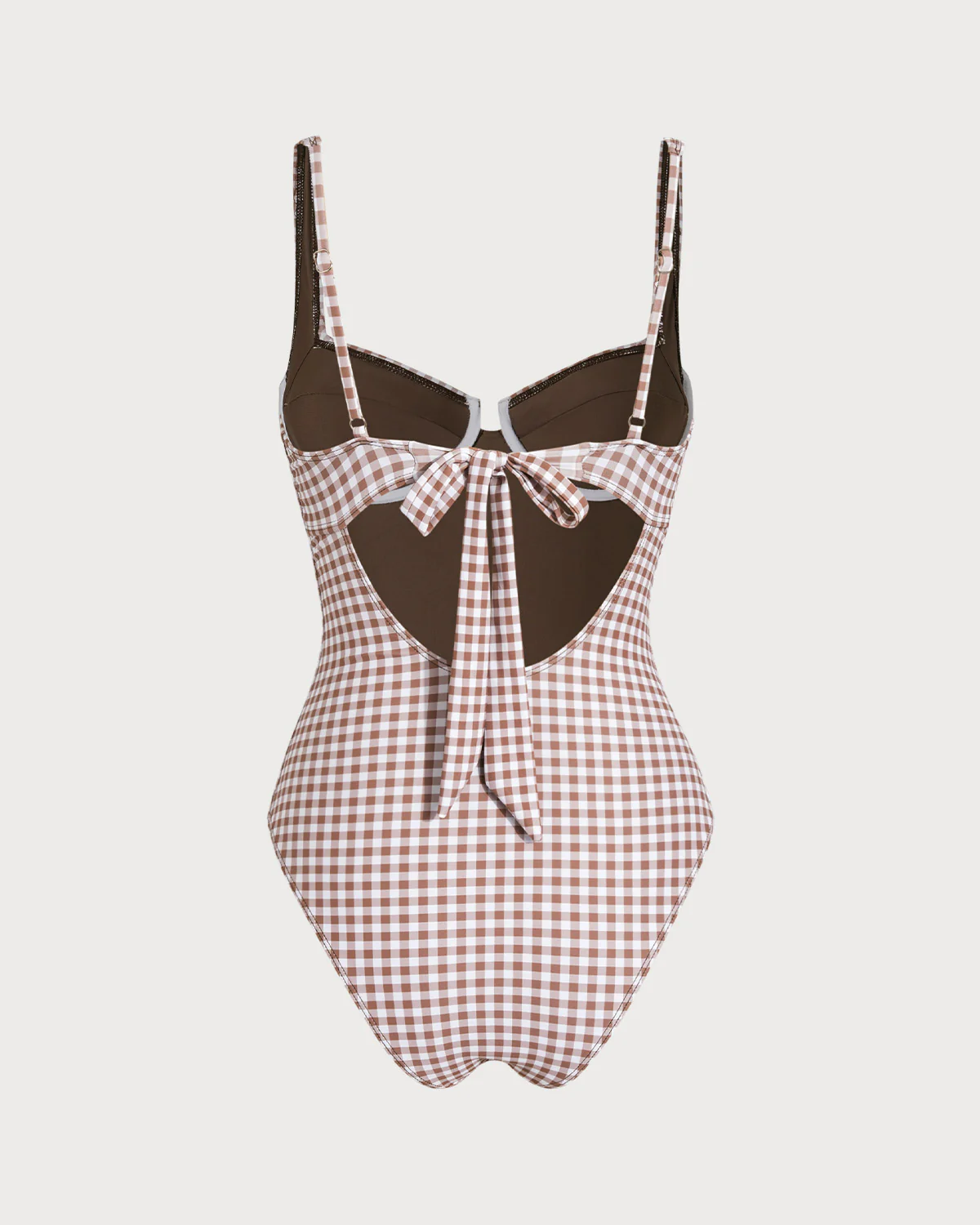 Coffee Plaid Underwire One Piece Swimwear - Image 7