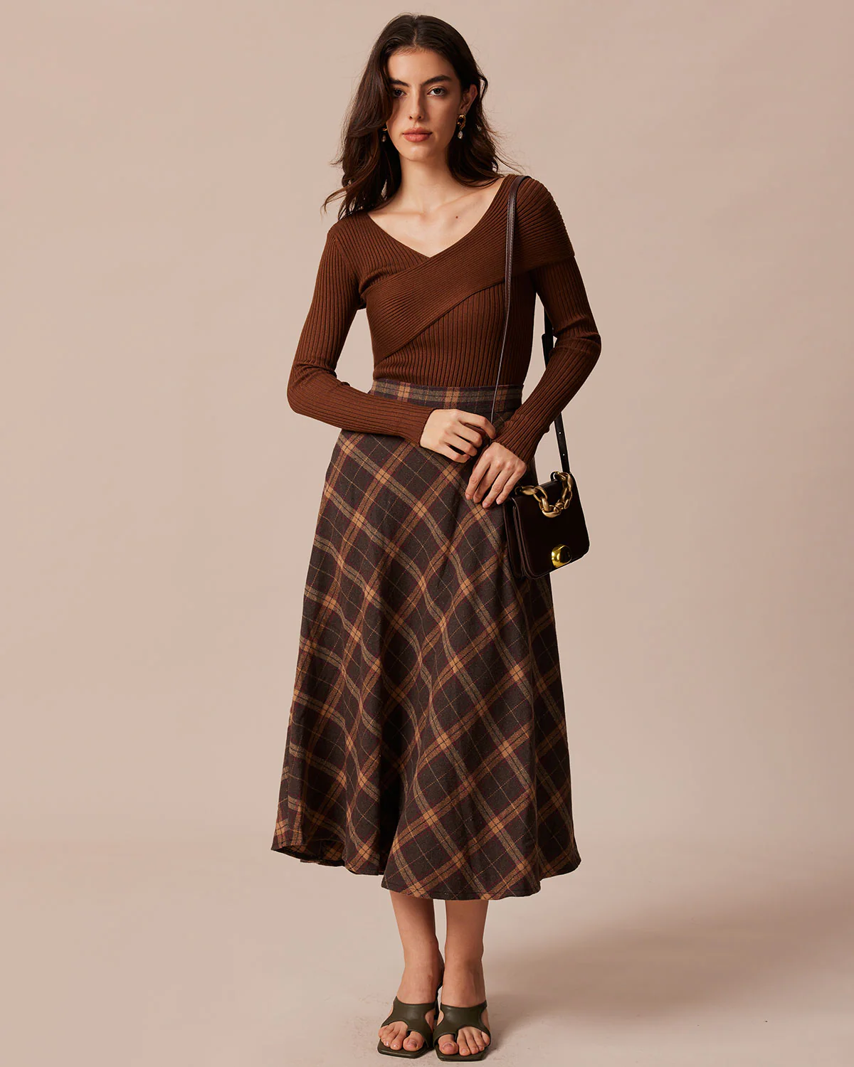 Coffee Ribbed Knit Slim Tee - Image 5