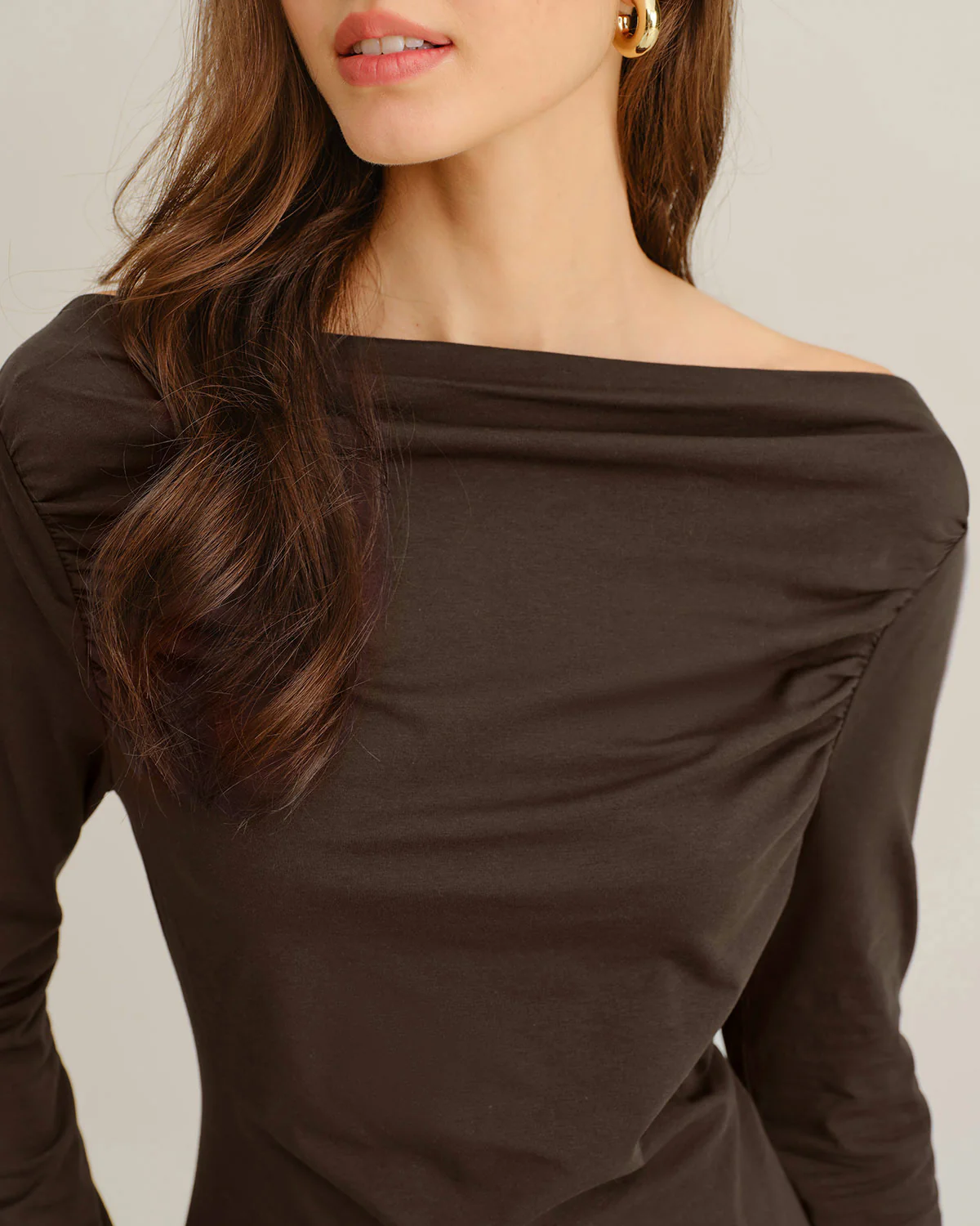 Coffee Ruched Knit Tee - Image 2