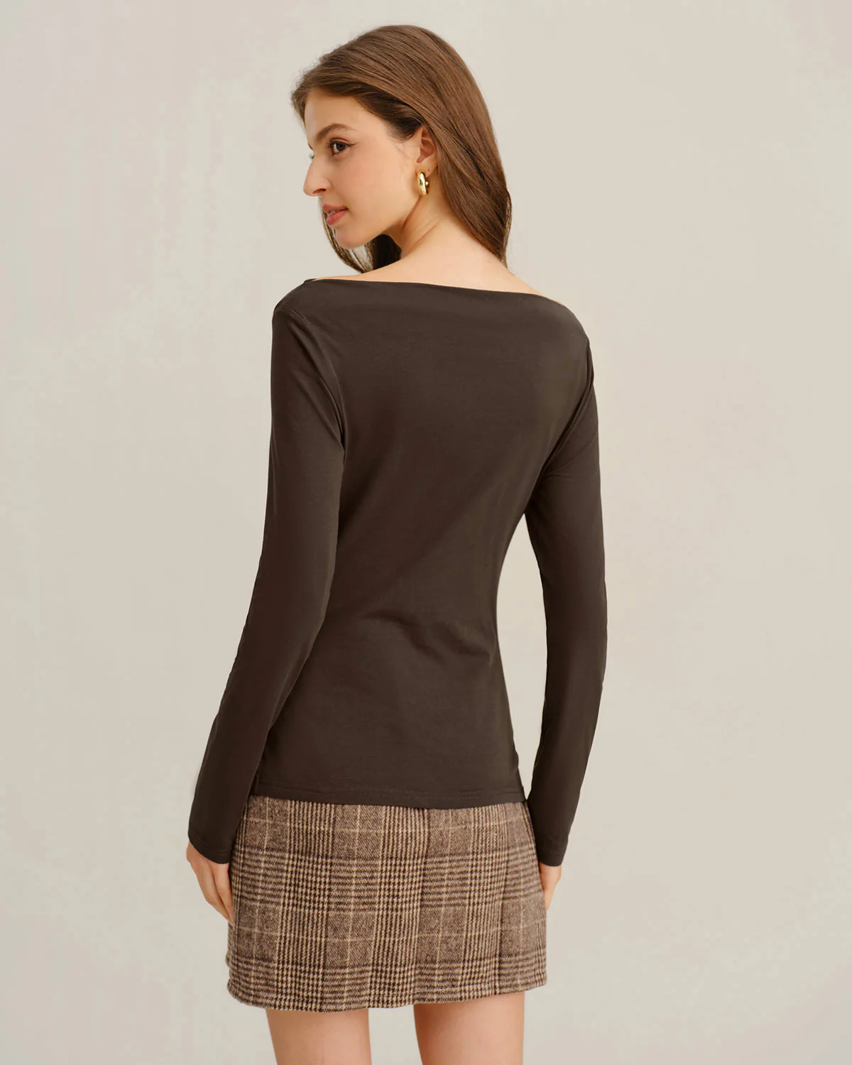Coffee Ruched Knit Tee - Image 3