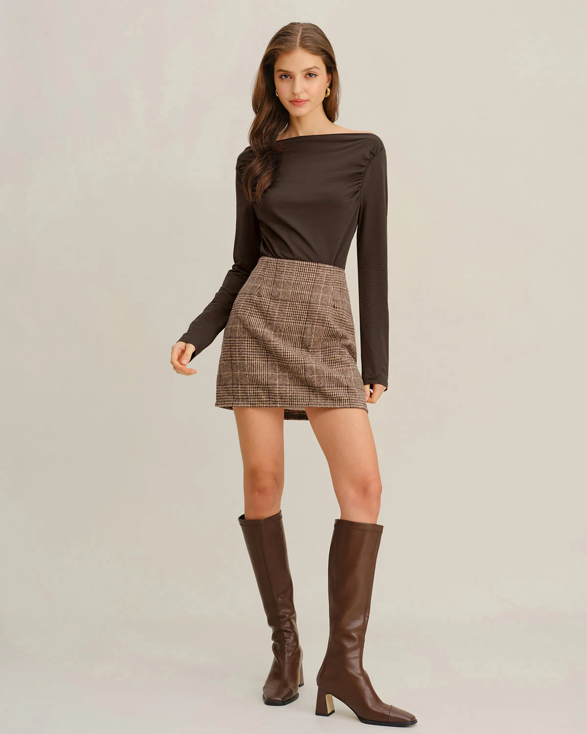 Coffee Ruched Knit Tee - Image 4