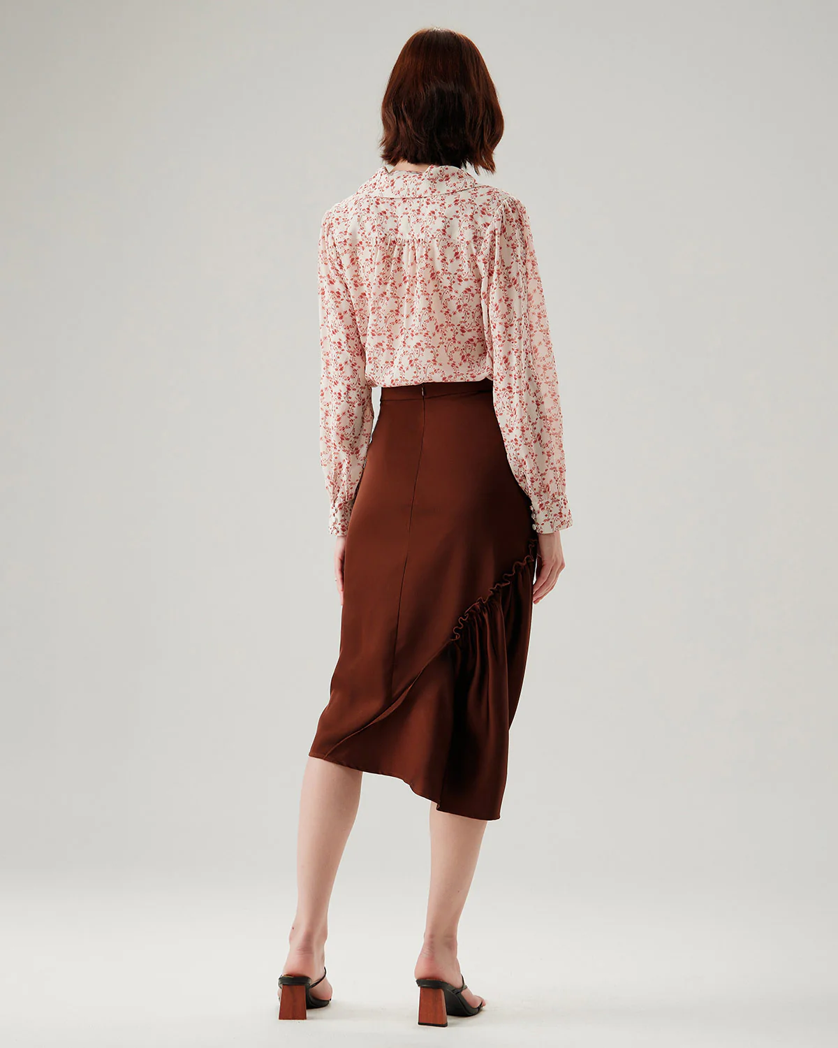 Coffee Ruched Pencil Midi Skirt - Image 4