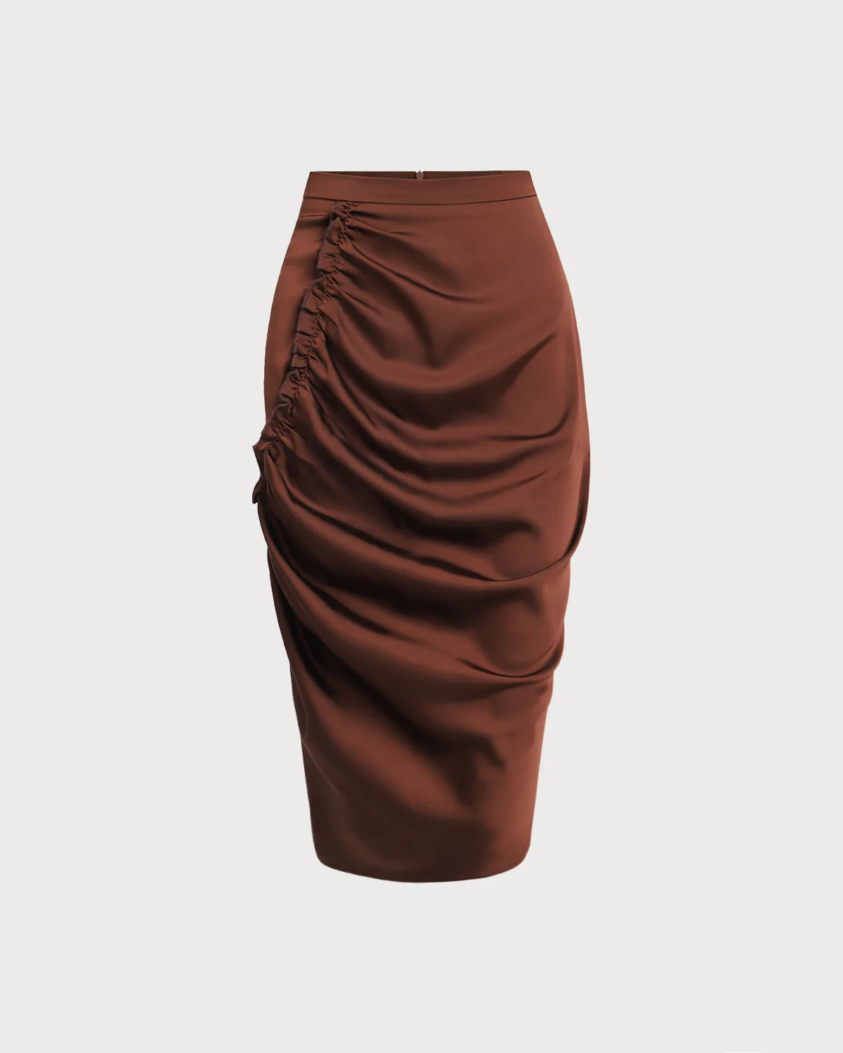 Coffee Ruched Pencil Midi Skirt - Image 5