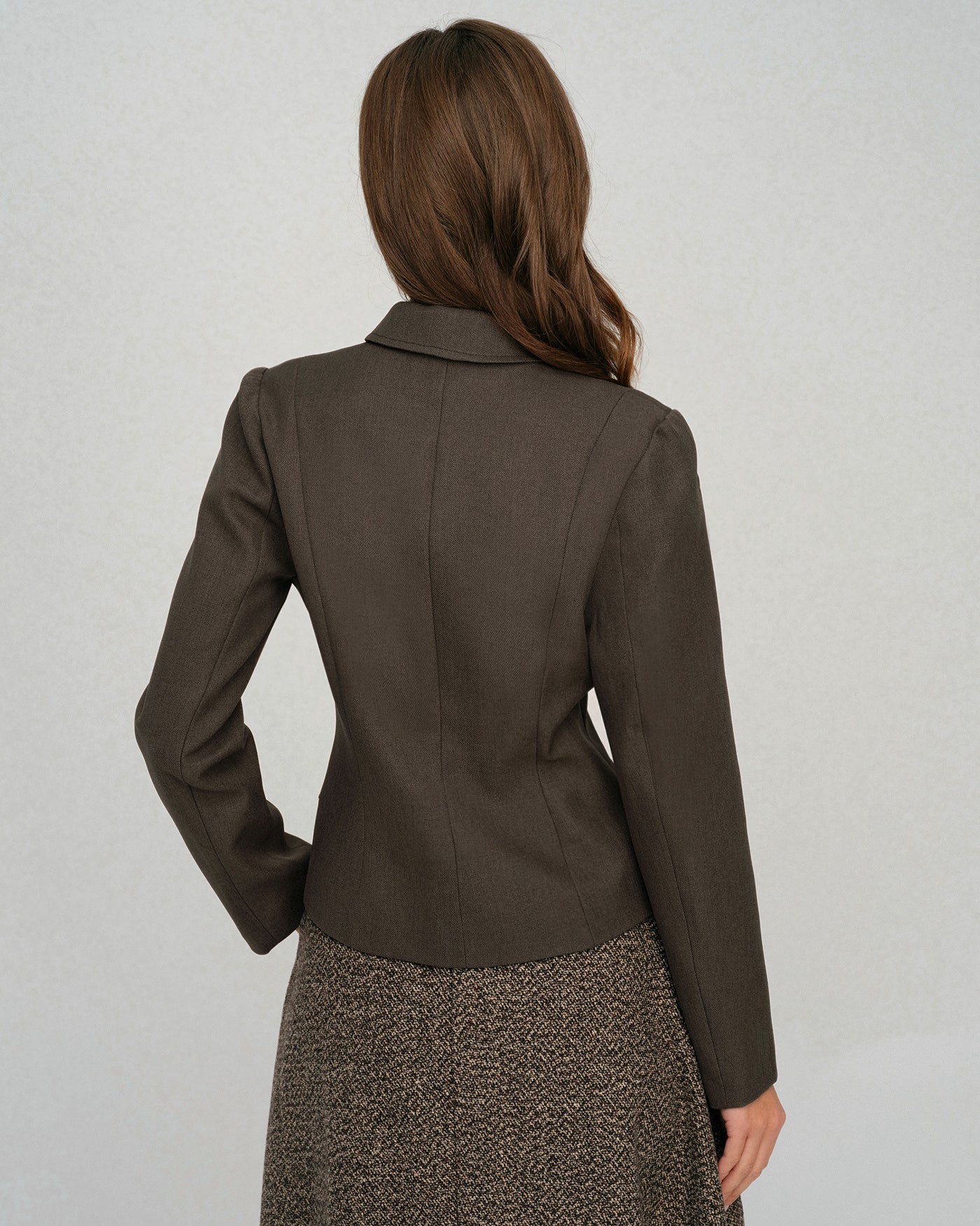 Coffee Single Breasted Solid Jacket - Image 3