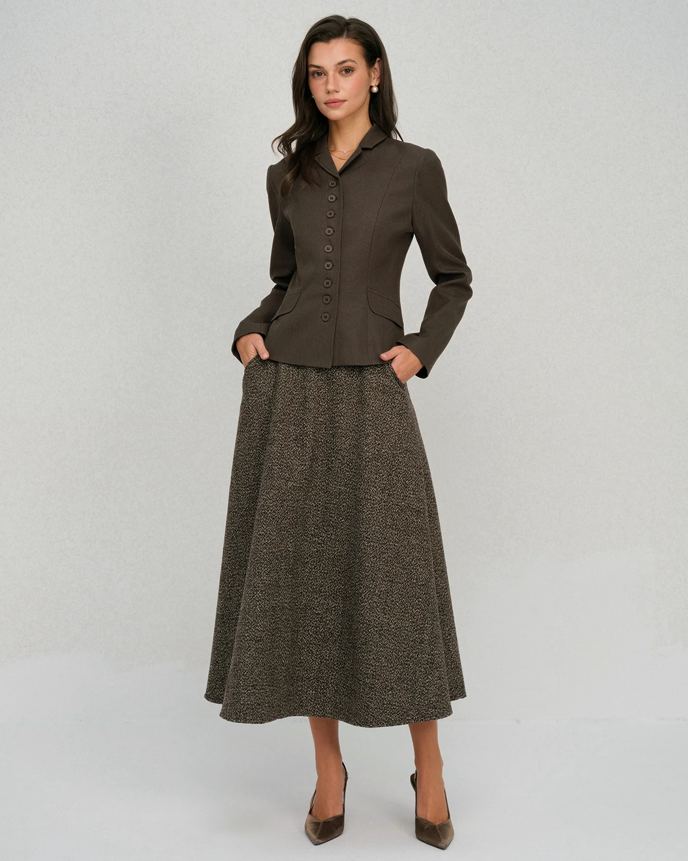 Coffee Single Breasted Solid Jacket - Image 4