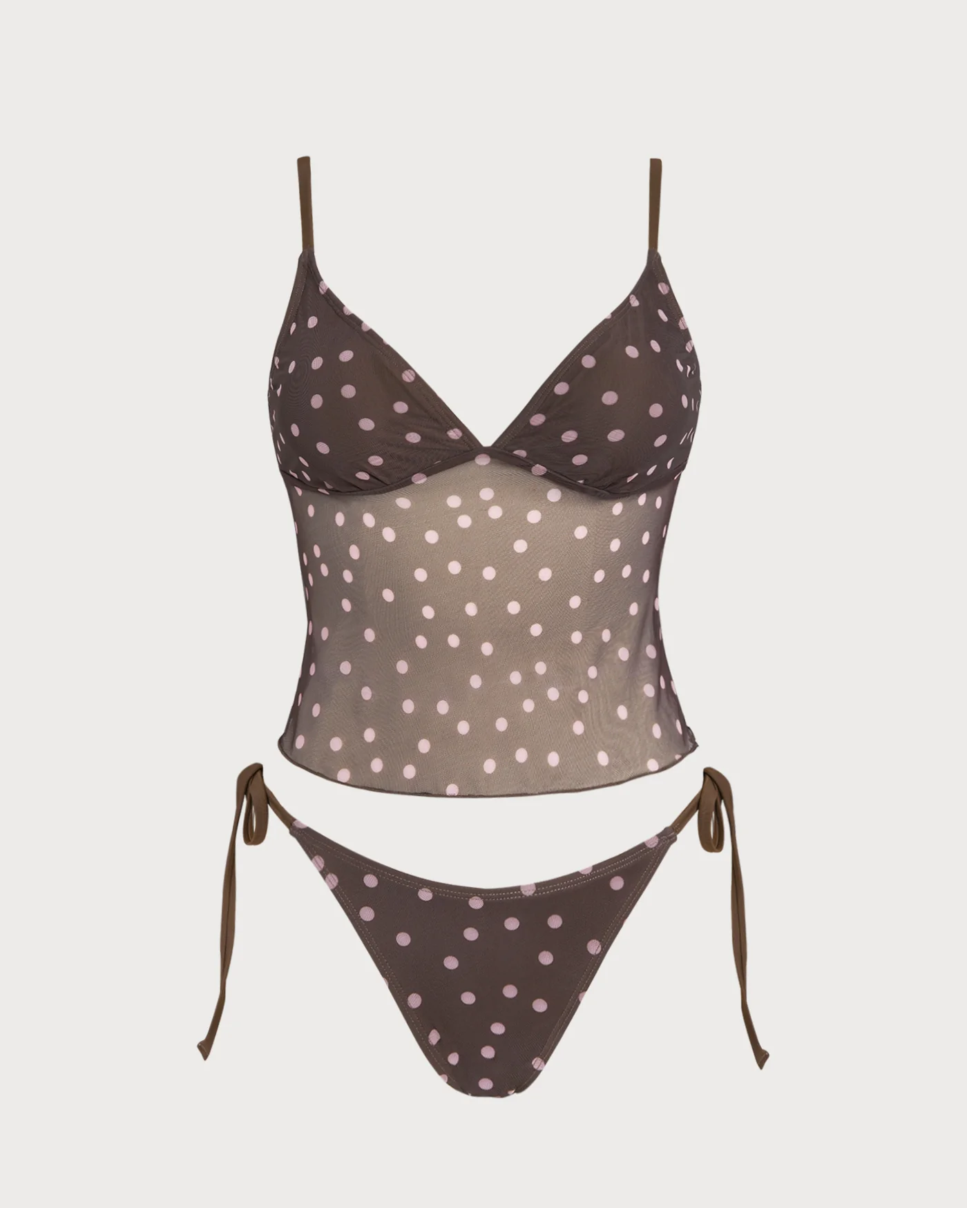 Coffee V Neck Polka Dot Tankini Set - Image 6