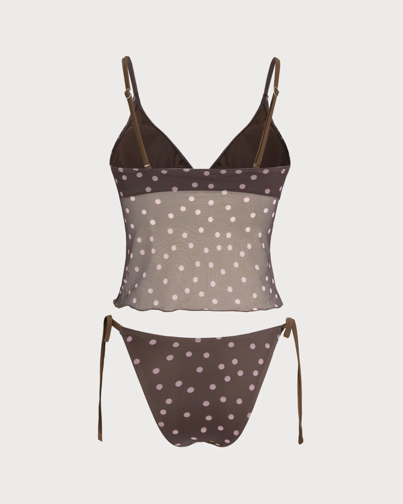 Coffee V Neck Polka Dot Tankini Set - Image 7