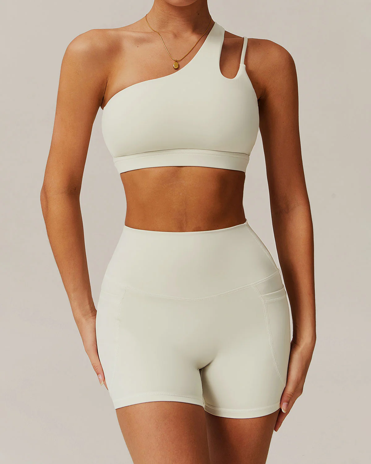 Apricot Cropped One Shoulder Yoga Cami Top - Image 2