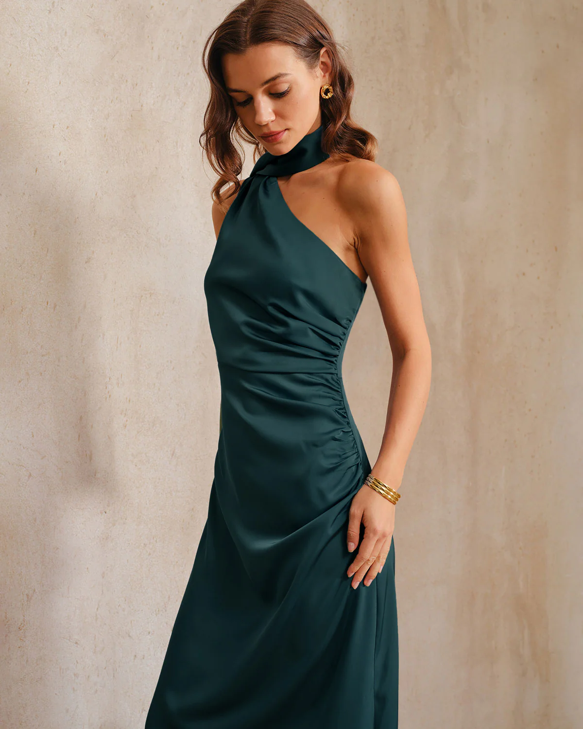 Dark Green One Shoulder Maxi Dress - Image 3