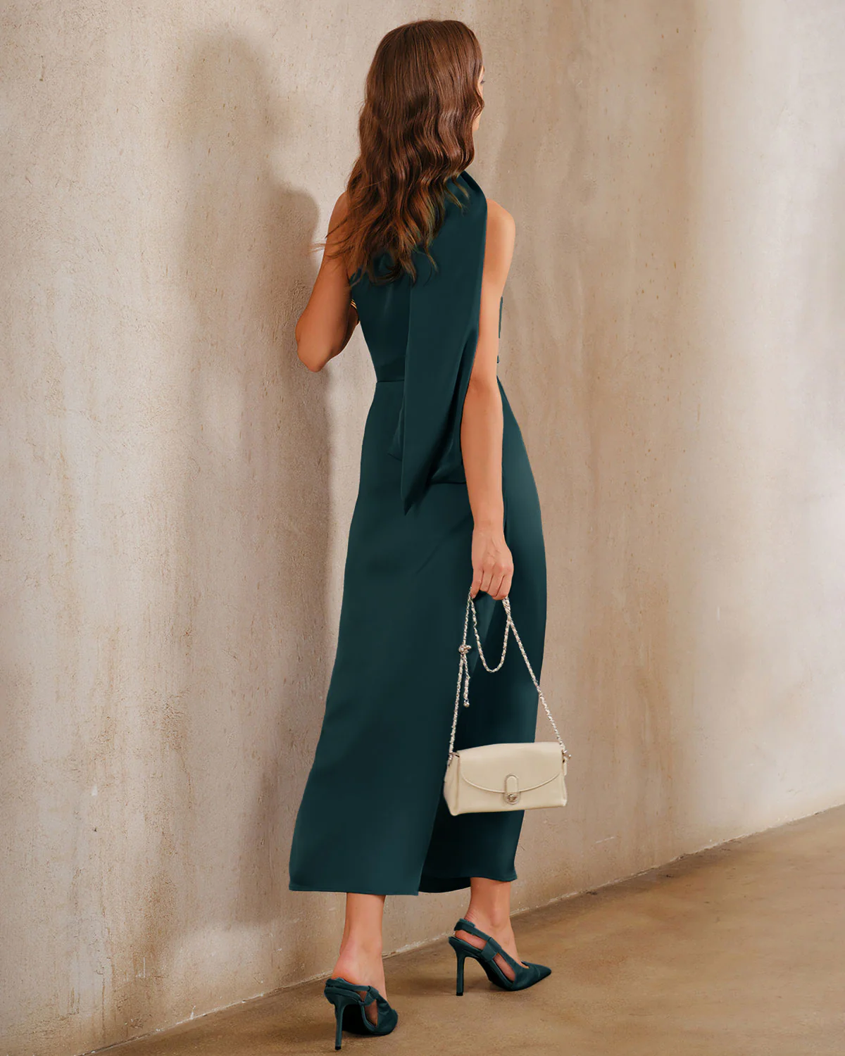 Dark Green One Shoulder Maxi Dress - Image 5