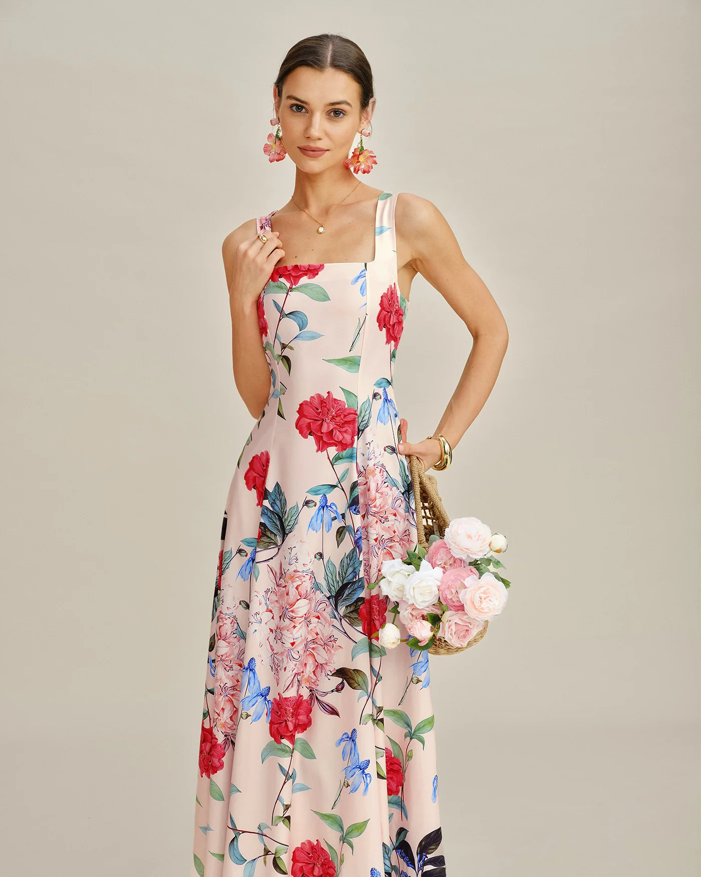 Floral A-Line Sleeveless Maxi Dress - Image 3
