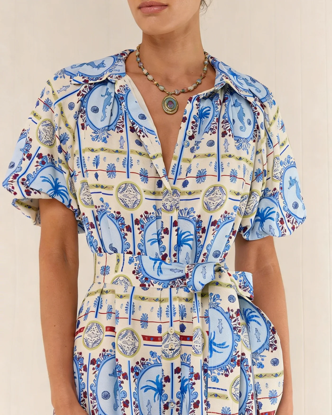 Floral Collar Tunic Midi Dress - Image 3
