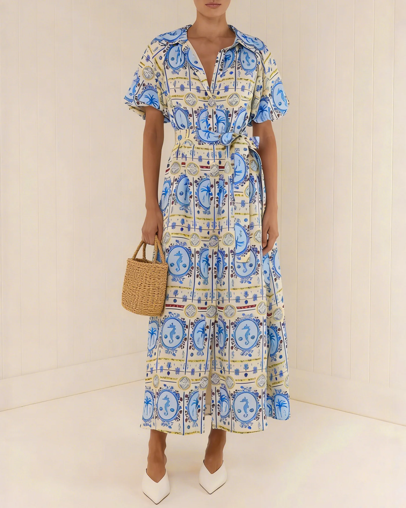 Floral Collar Tunic Midi Dress - Image 4
