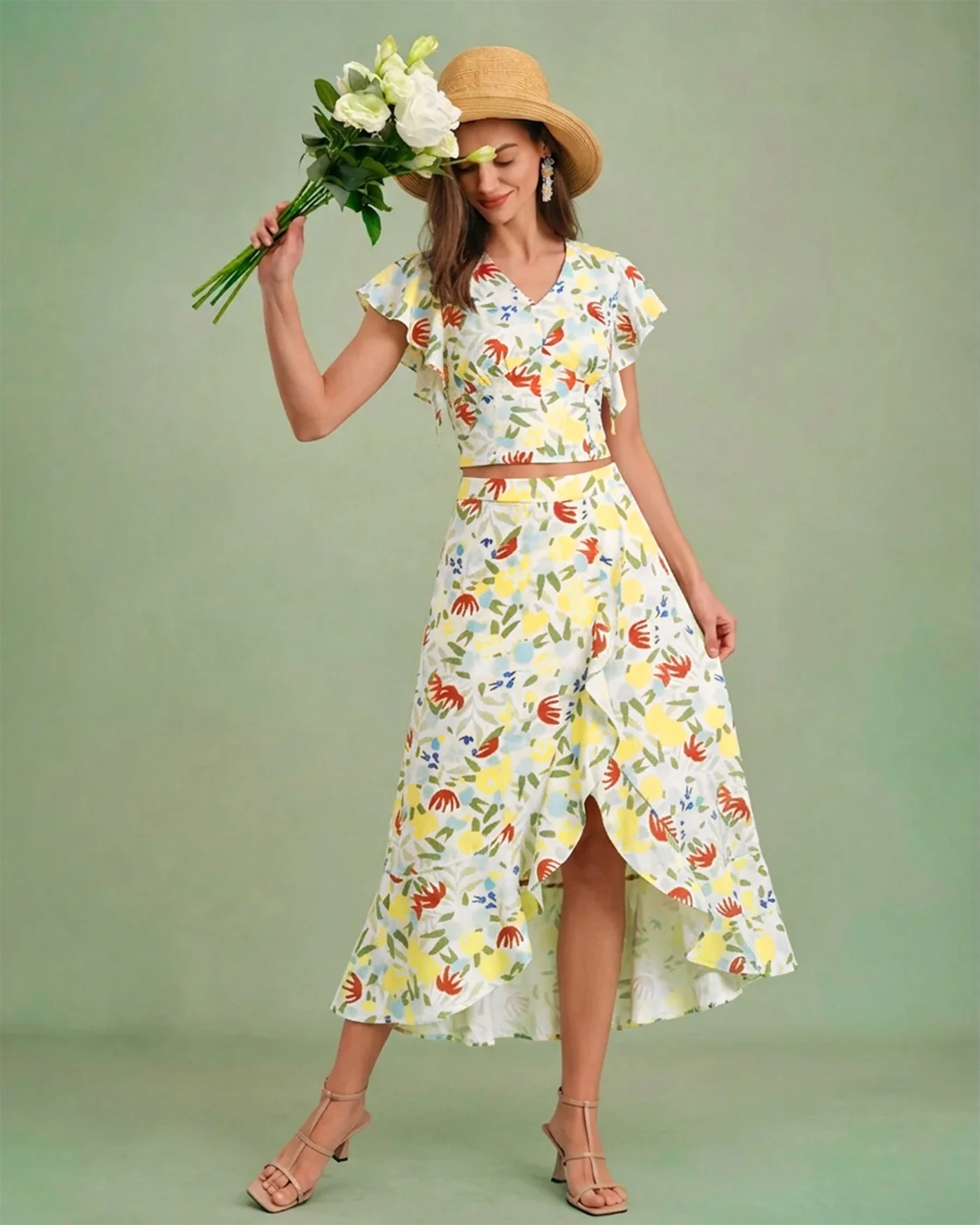 Floral Ruffle A-Line Midi Skirt - Image 2