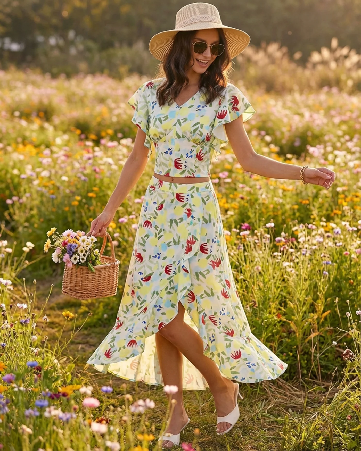 Floral Ruffle A-Line Midi Skirt - Image 4