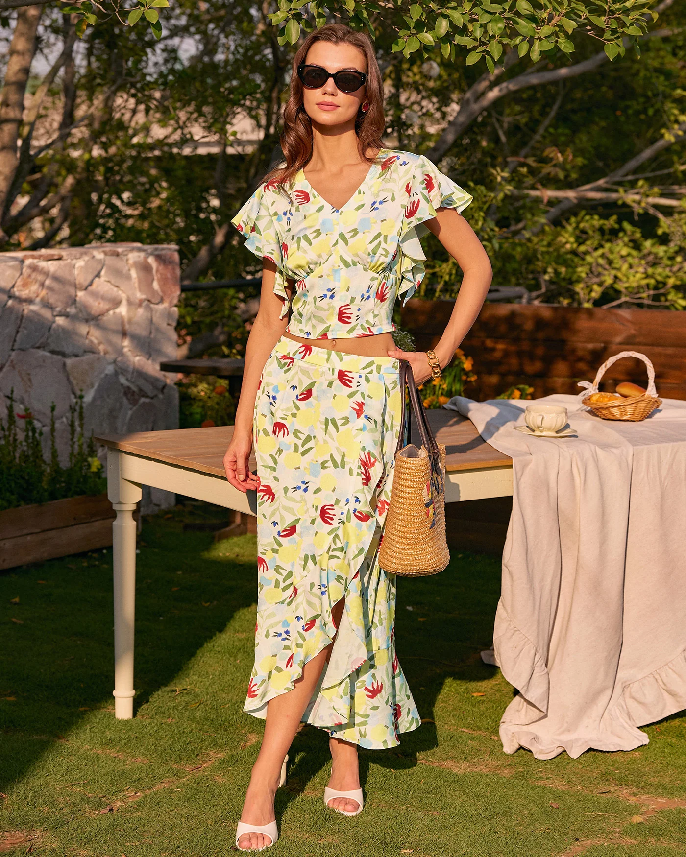 Floral Ruffle A-Line Midi Skirt - Image 6