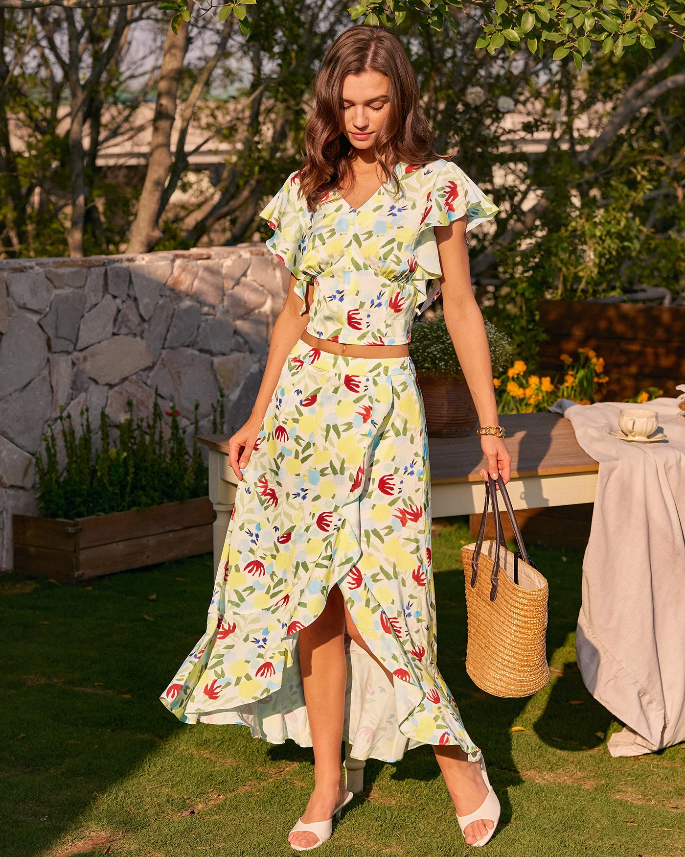 Floral Ruffle A-Line Midi Skirt - Image 7
