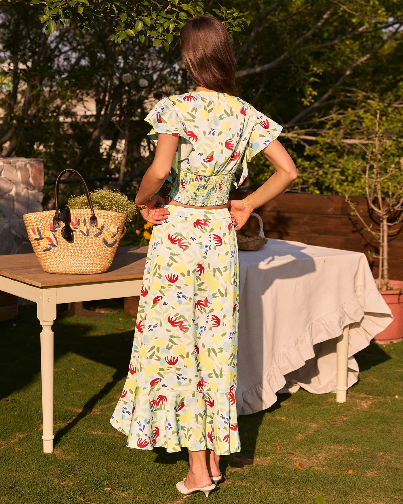 Floral Ruffle A-Line Midi Skirt - Image 8