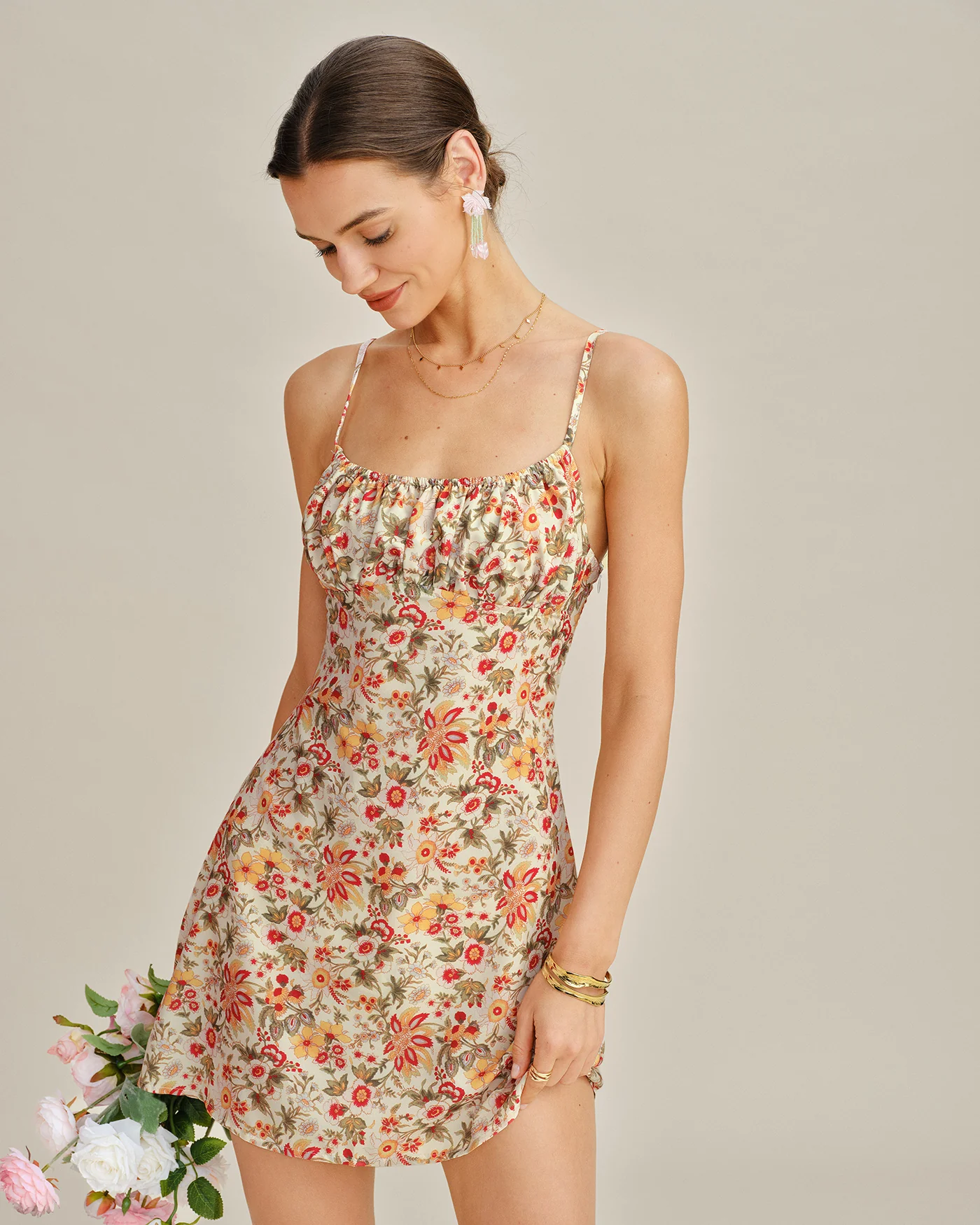 Floral Shirred Slip Mini Dress - Image 4
