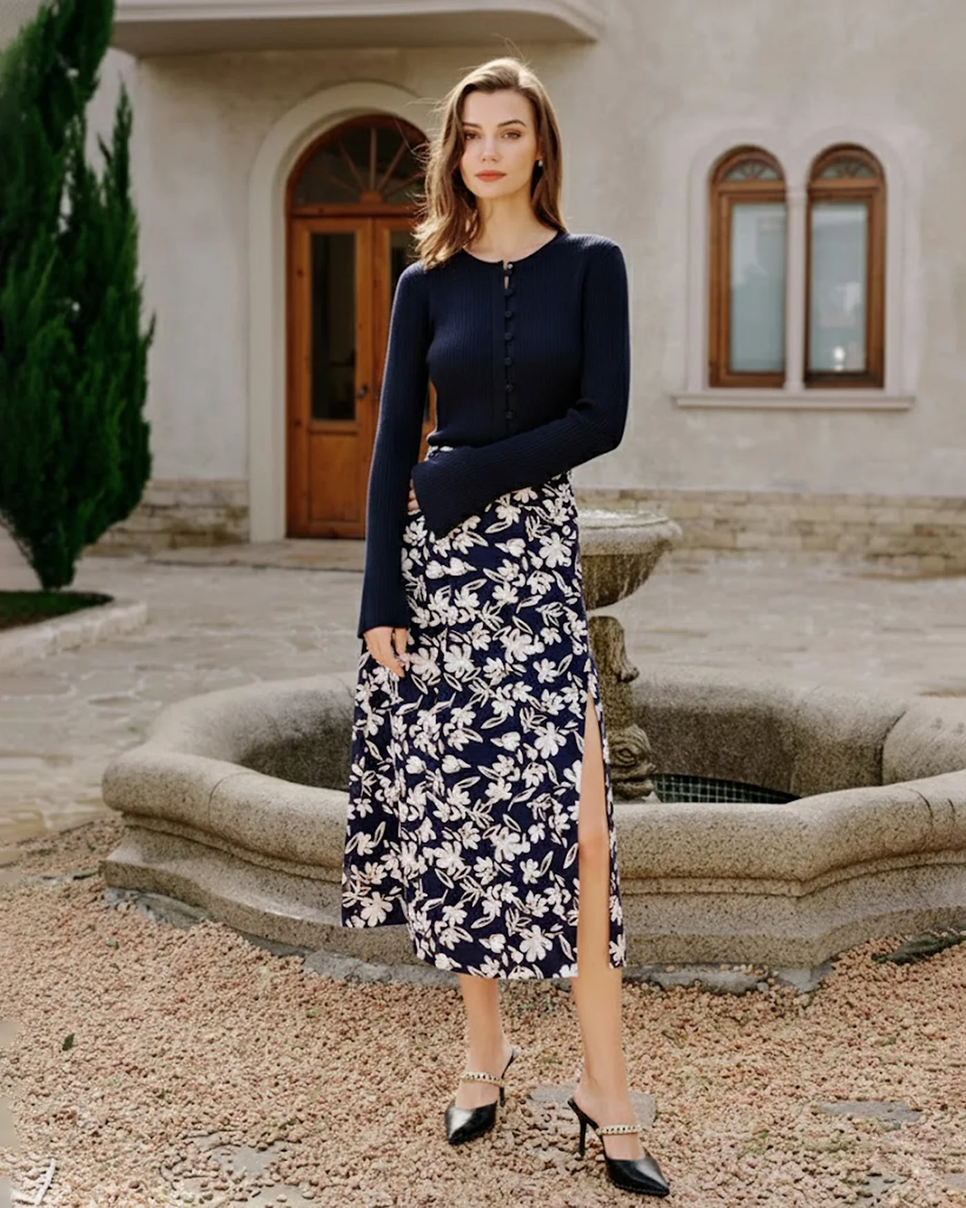 Floral Slit Midi Skirt - Image 2