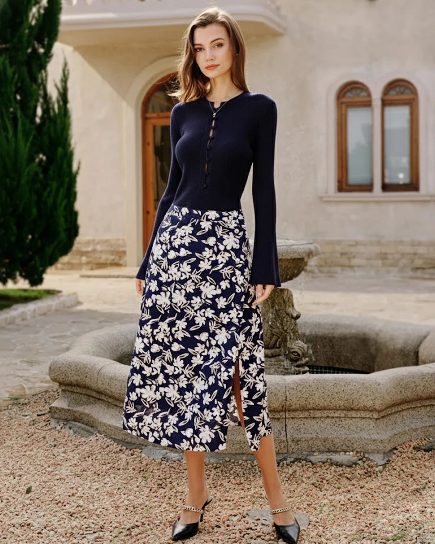 Floral Slit Midi Skirt - Image 3