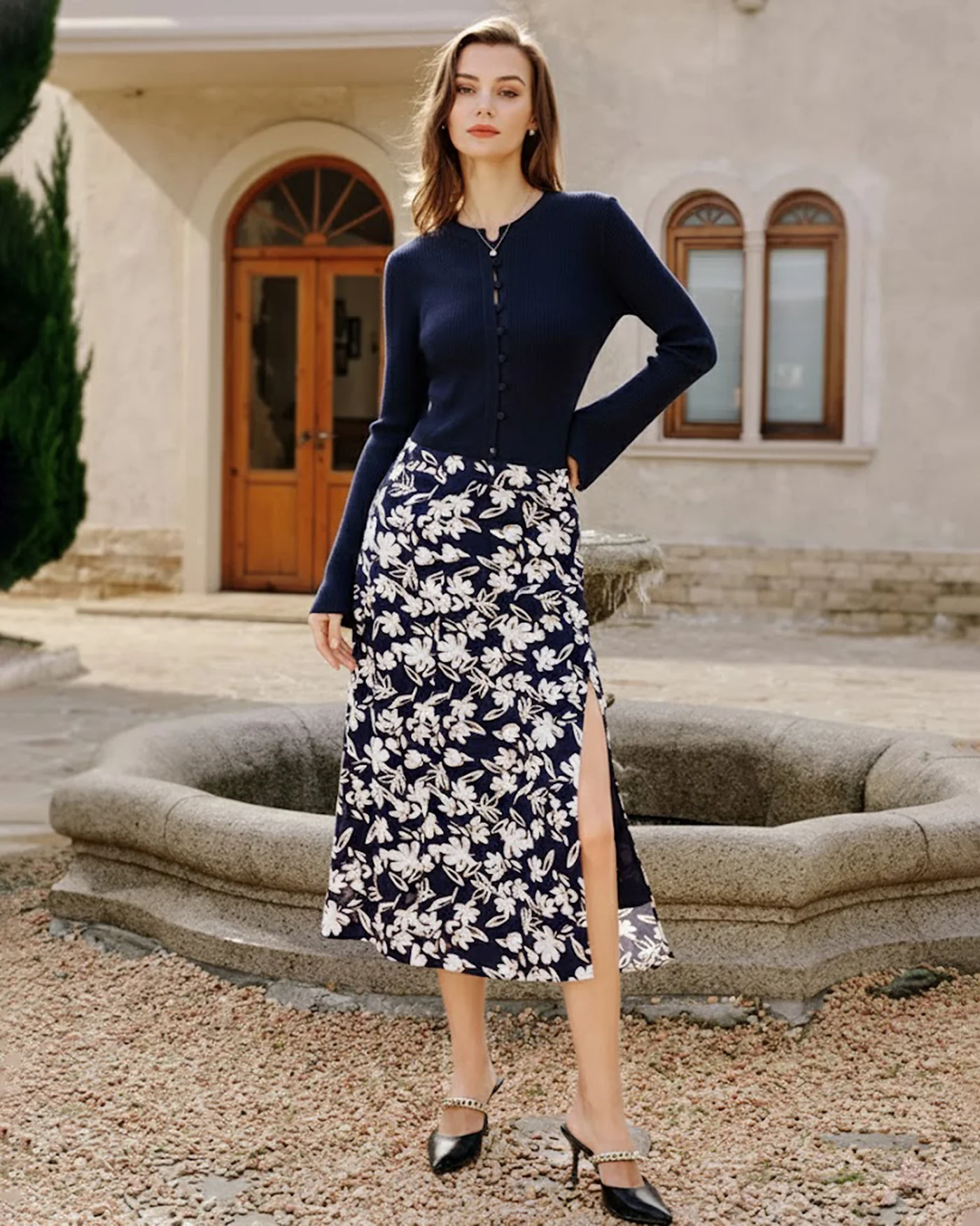 Floral Slit Midi Skirt - Image 4