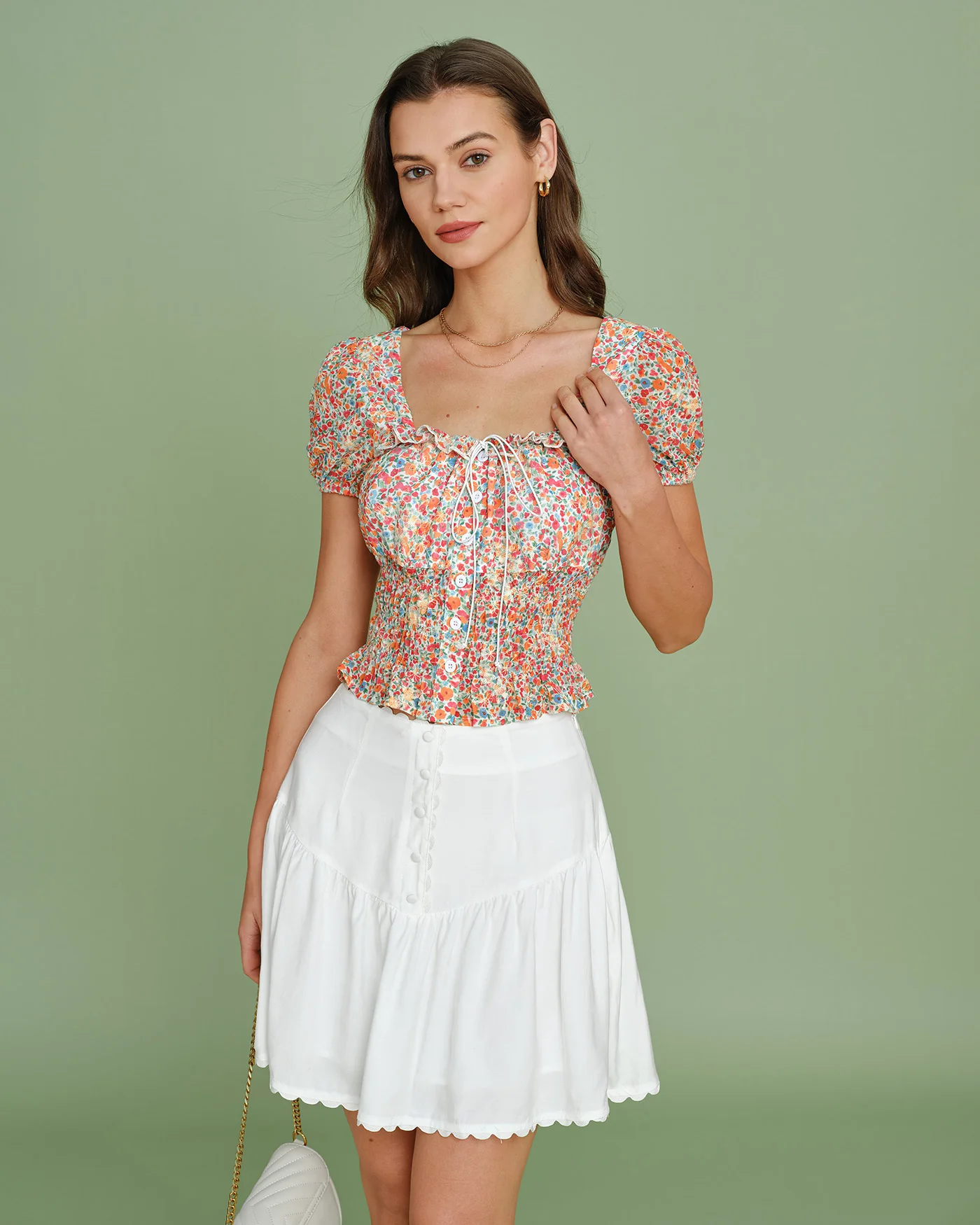 Floral Square Neck Puffed Sleeve Blouse - Image 3
