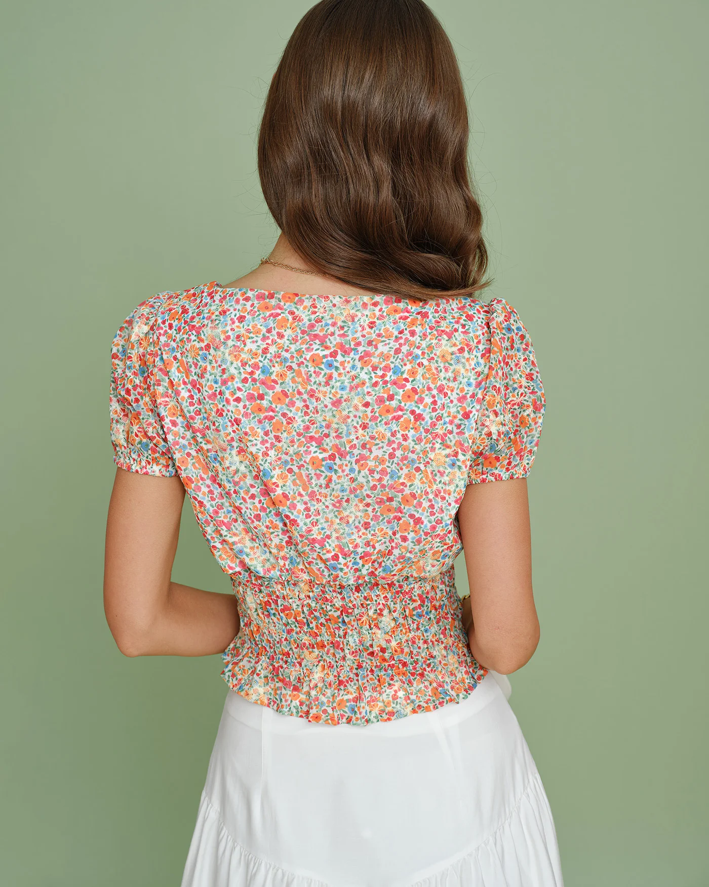 Floral Square Neck Puffed Sleeve Blouse - Image 5