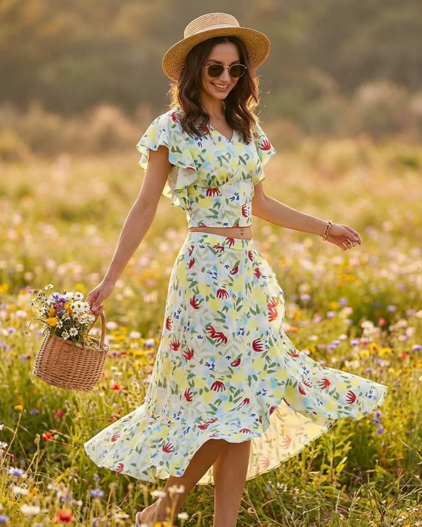 Floral V Neck Ruffle Tee - Image 3