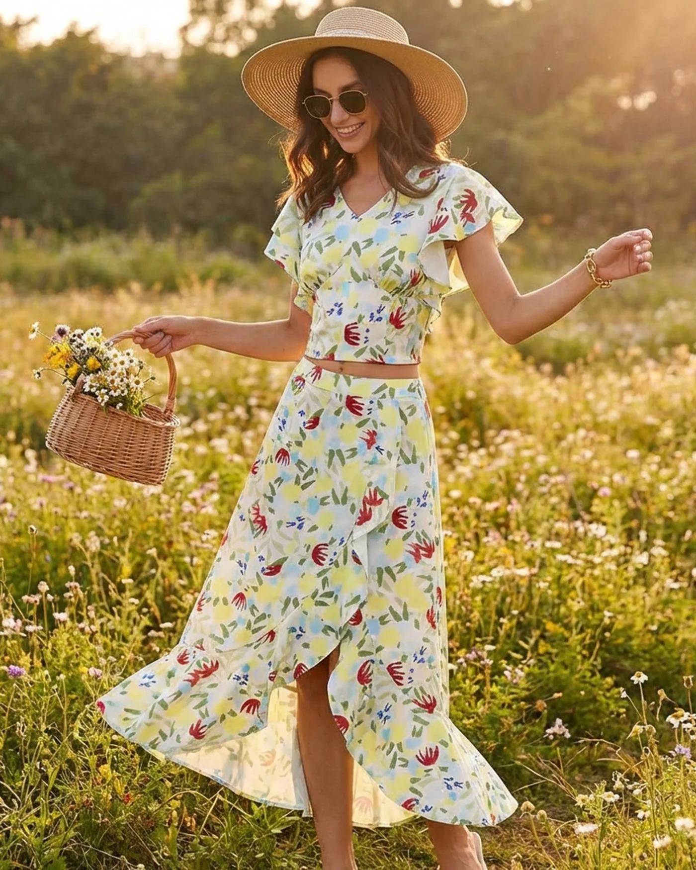Floral V Neck Ruffle Tee - Image 4