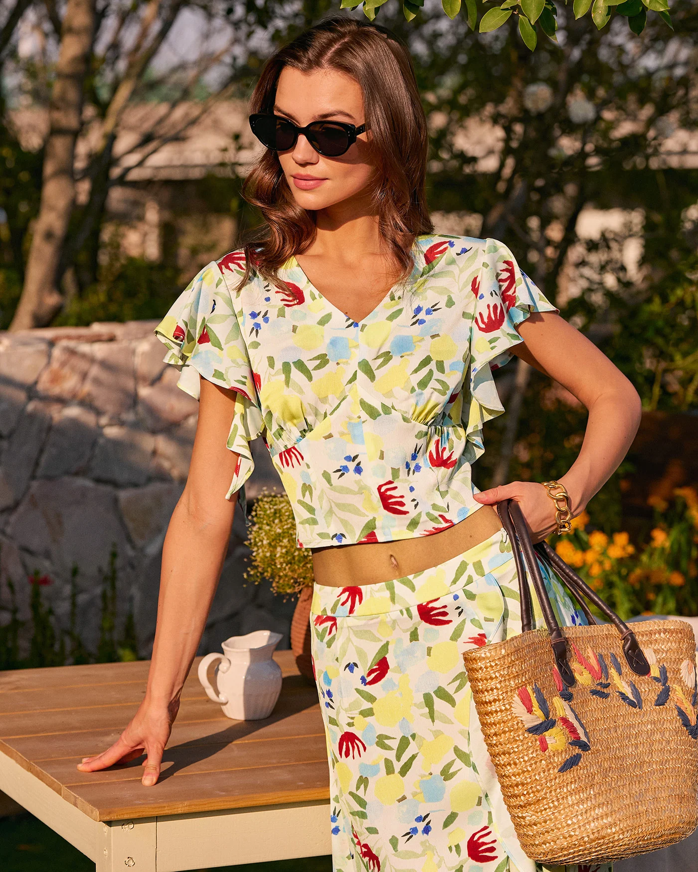 Floral V Neck Ruffle Tee - Image 5