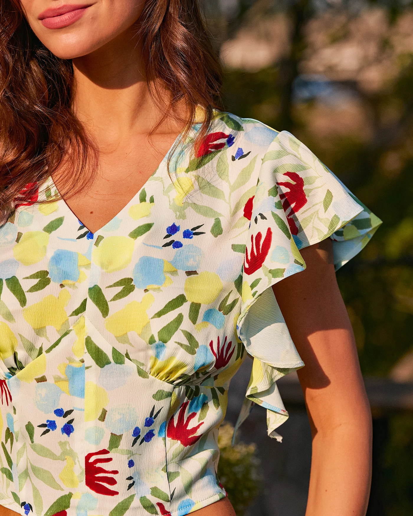 Floral V Neck Ruffle Tee - Image 6