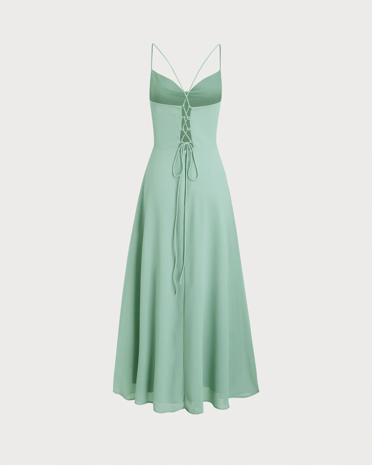 Green A-Line Backless Slip Maxi Dress - Image 10