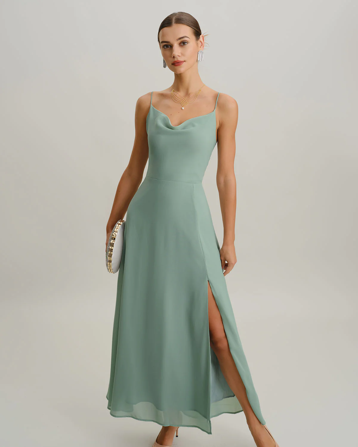 Green A-Line Backless Slip Maxi Dress - Image 4