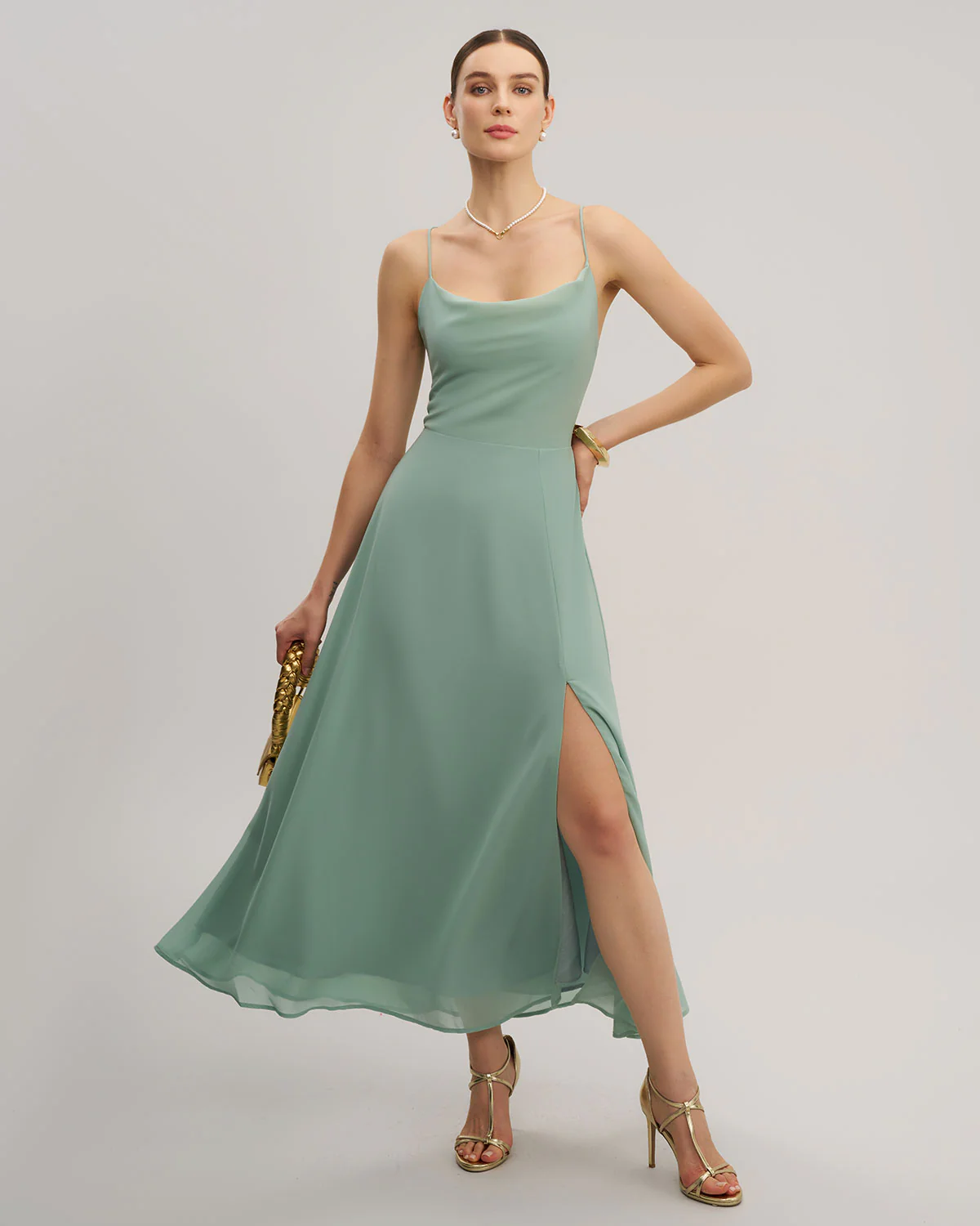 Green A-Line Backless Slip Maxi Dress - Image 7