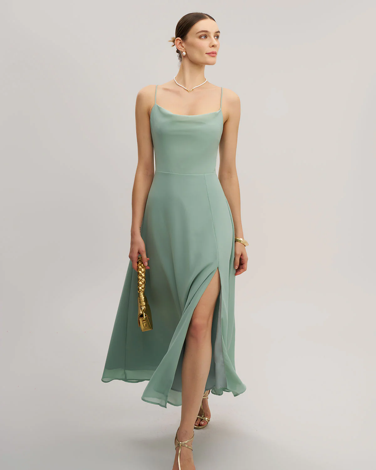 Green A-Line Backless Slip Maxi Dress - Image 8