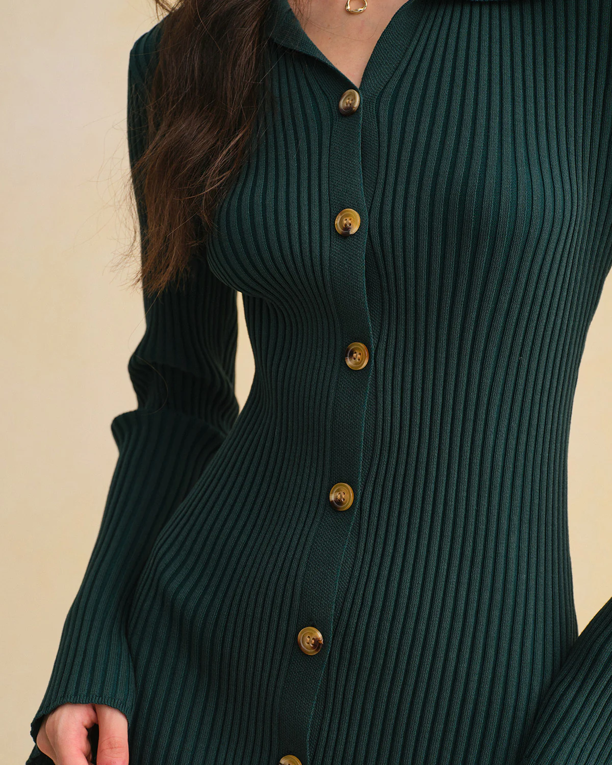 Green A-Line Button Sweater Dress - Image 2