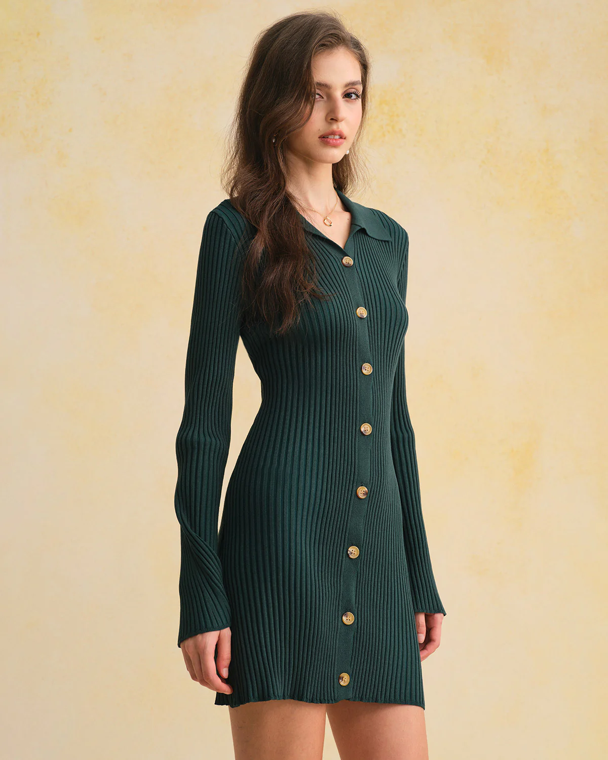 Green A-Line Button Sweater Dress - Image 3