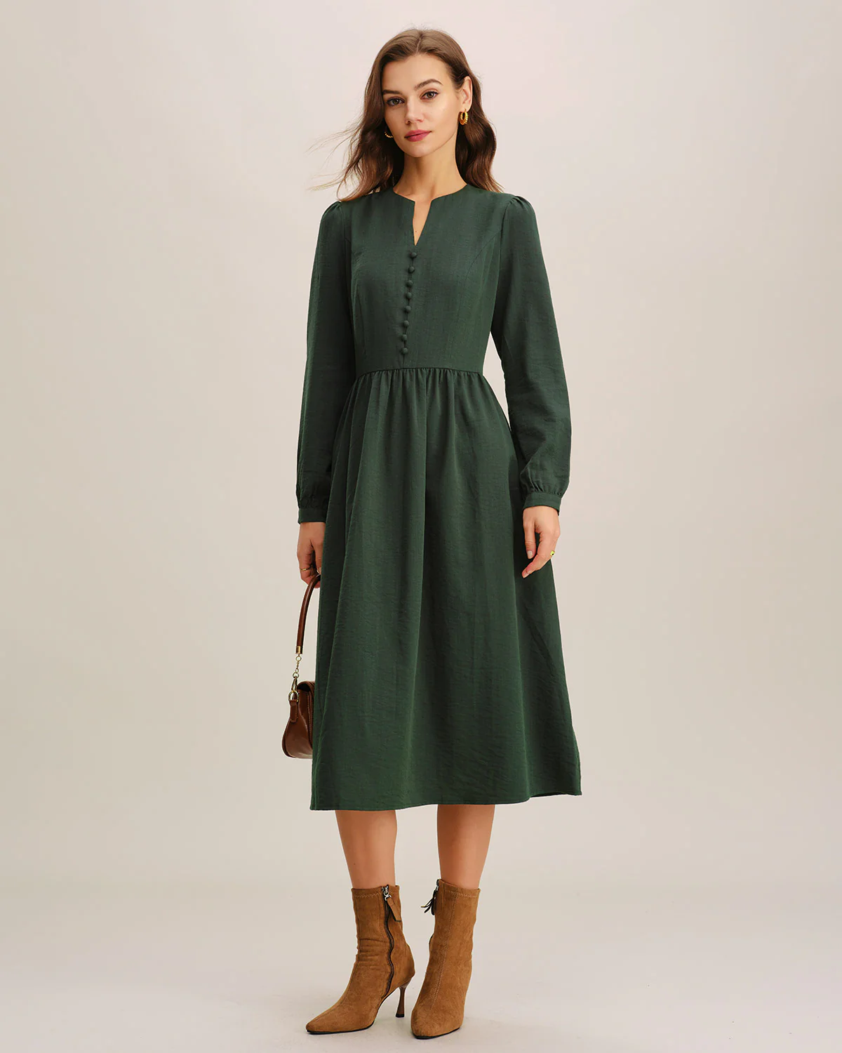 Green A-Line Pleated Midi Dress - Image 3