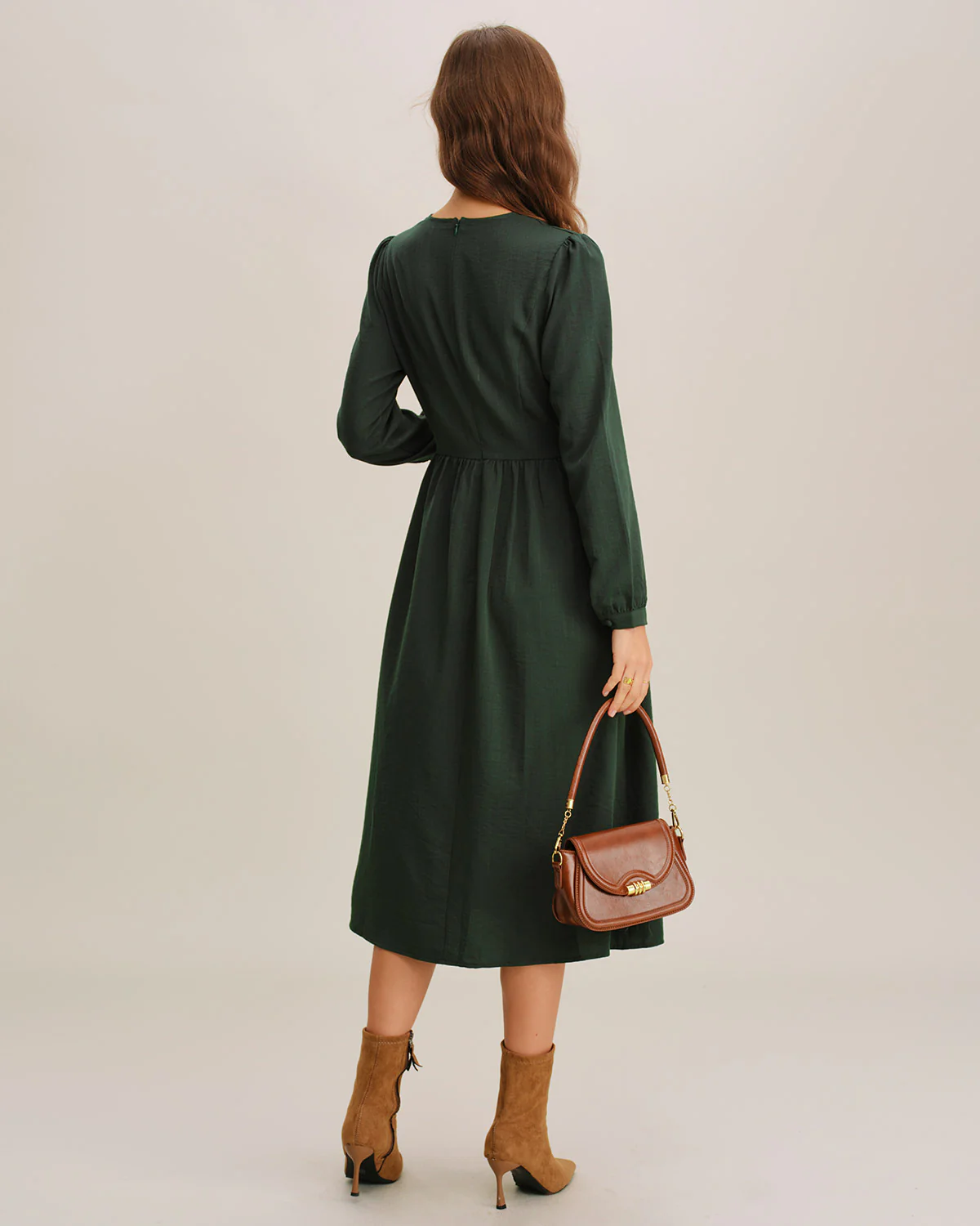 Green A-Line Pleated Midi Dress - Image 4