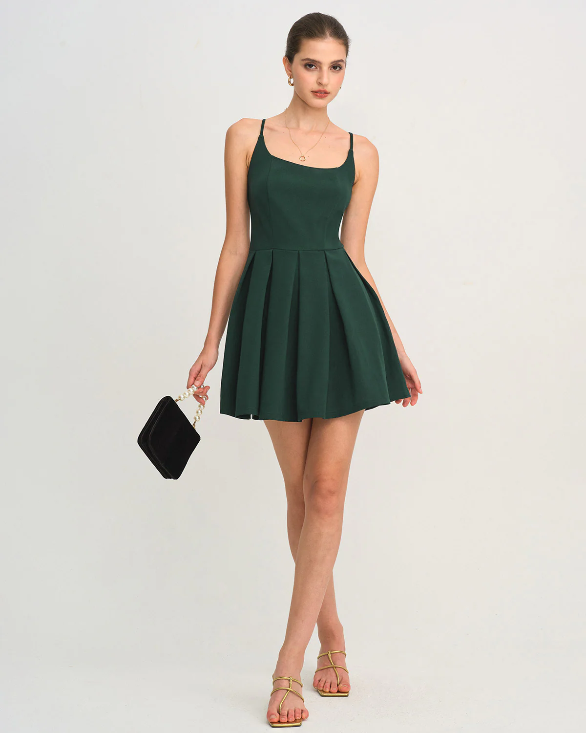 Green A-Line Pleated Slip Mini Dress - Image 5