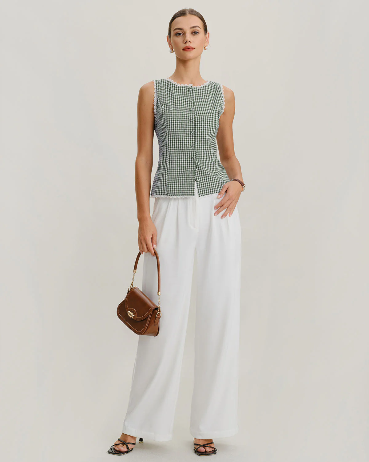 Green Boat Neck Plaid Tank Top - Image 2