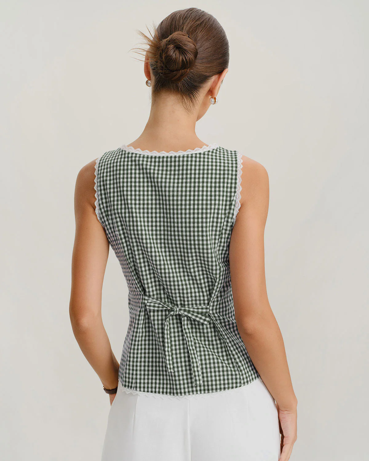 Green Boat Neck Plaid Tank Top - Image 5
