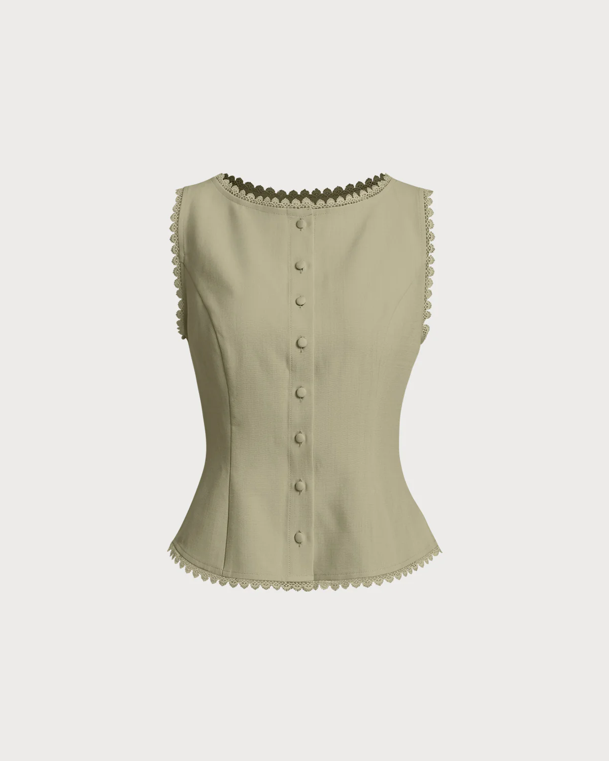Green Boat Neck Single Breasted Vest - Image 3