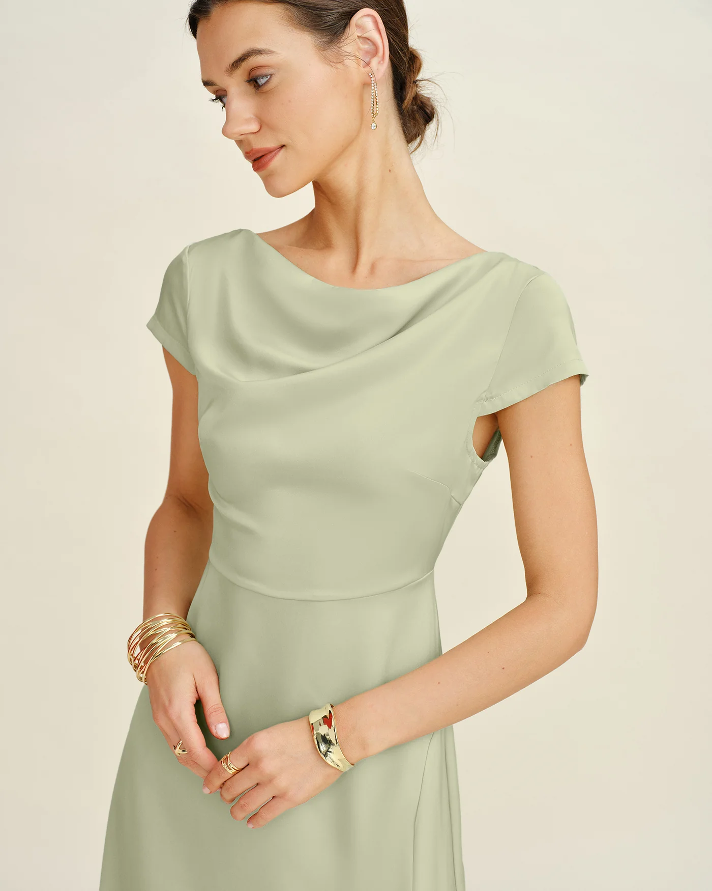 Green Boat Neck Tunic Midi Dress - Image 2